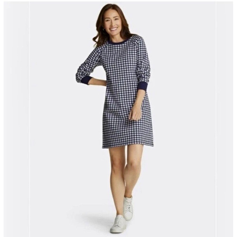 Draper James Gingham cotton Dress Navy/White Natalie size  XL